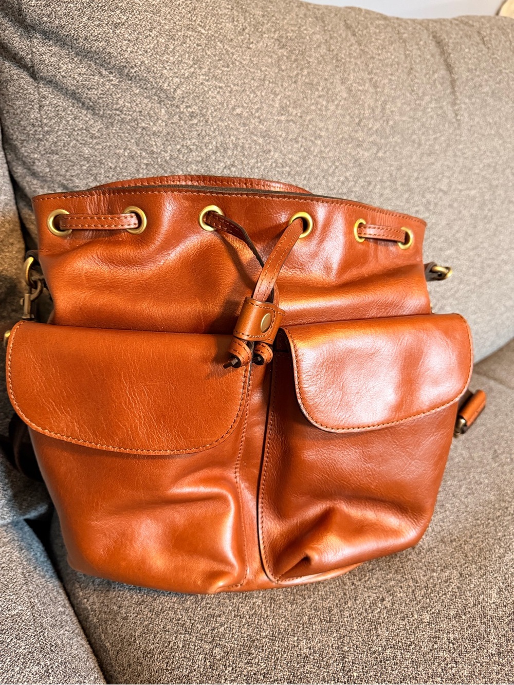 Patricia Nash Cognac Leather Drawstring Shoulder Bucket Bag - Picture 2 of 7